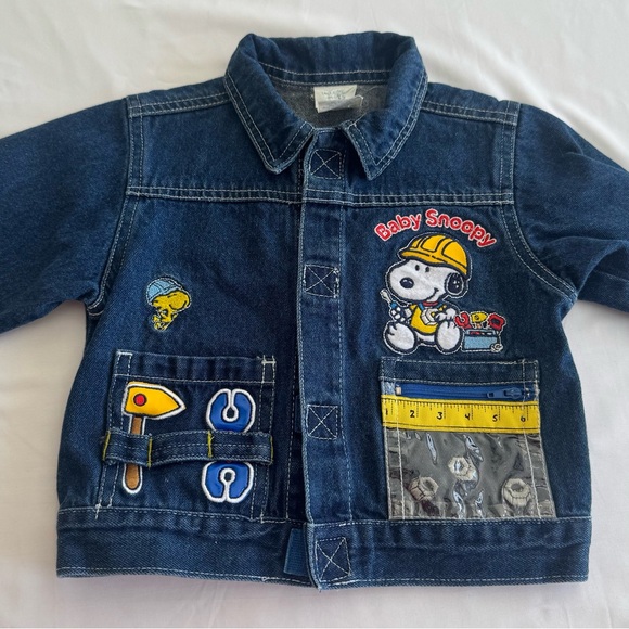 Vintage Peanuts Baby Snoopy Woodstock Denim Jean Jacket Y2K Construction 18 Mo